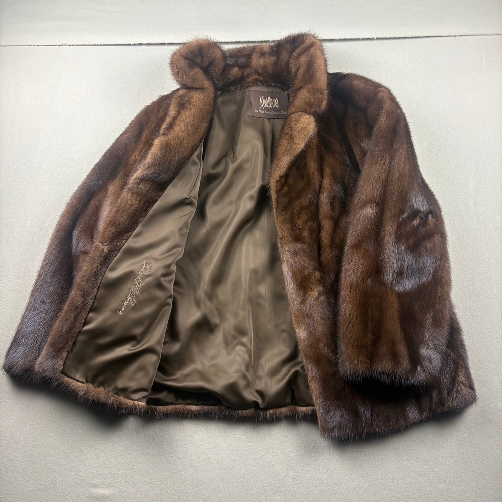 Vintage Koslows Genuine Mink Fur Jacket Brown Satin Lined 1960s Mid-Century Coat